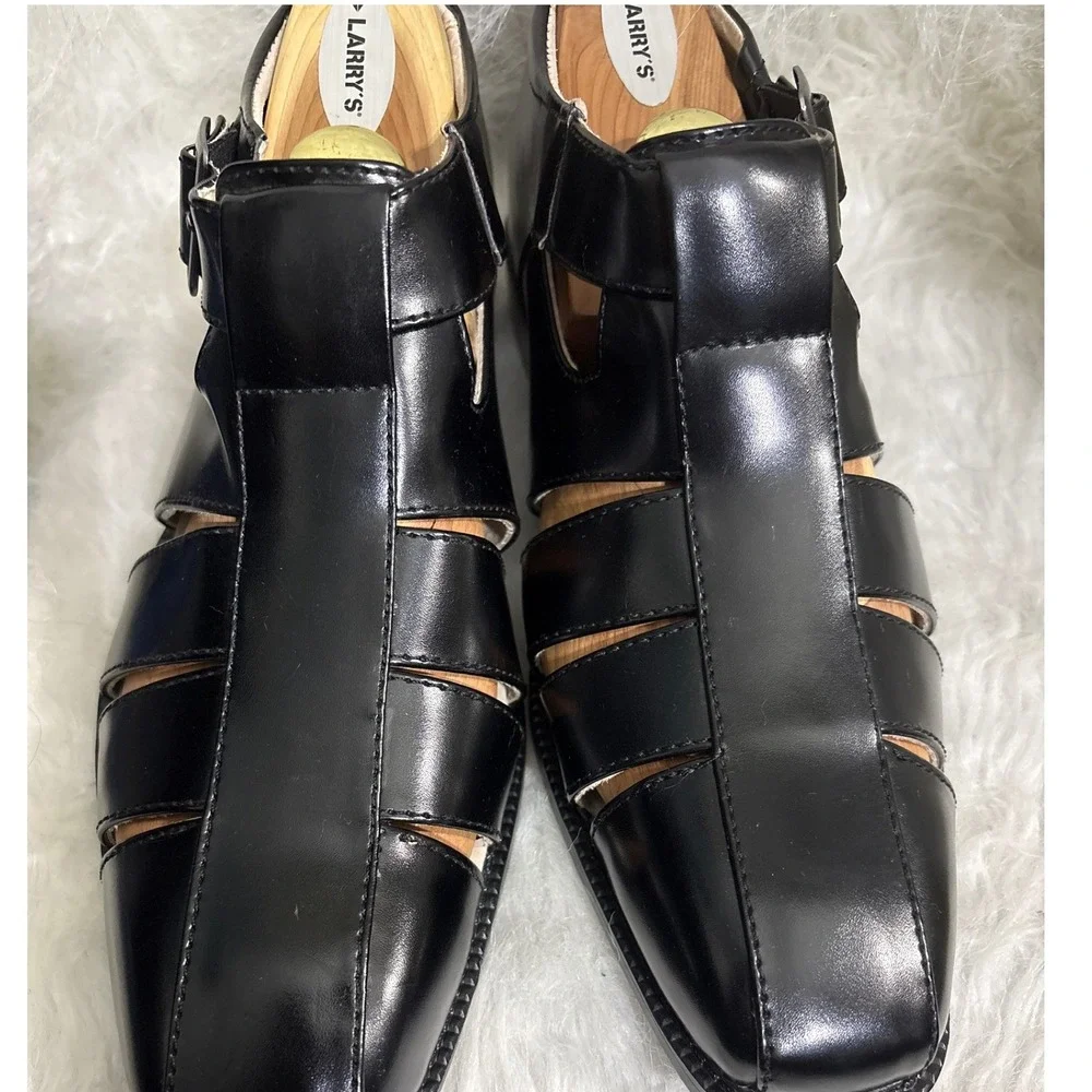 Stacy Adams Mens Black Leather Fisherman Sandals Square Toe Buckle Y2K 25112 12